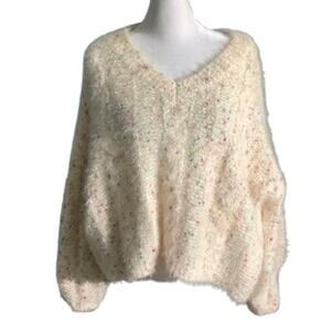 POL Ivory Fuzzy Confetti Sweater Top Women’s Size S/M — Boho, Cozy, Oversized